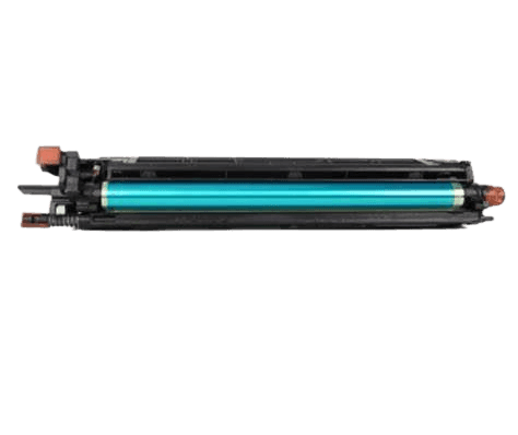 Cyan-colored drum unit for a laser printer on a white background.