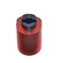 Red, cylindrical electronic component with a black top.