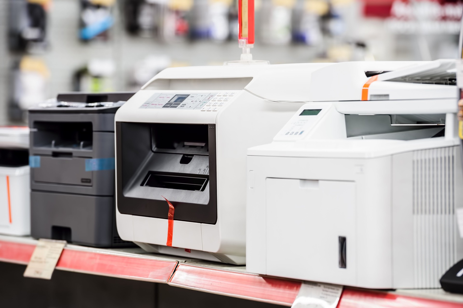 Fiew laser printers in electronic computer store